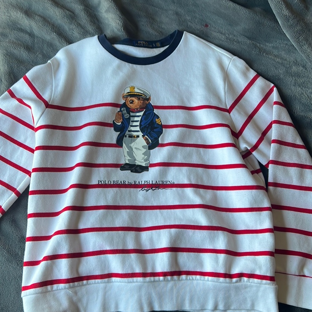 Polo by Ralph Lauren White and Red Striped Crewneck Sweater